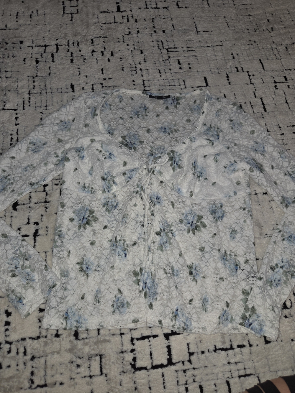 Women's White Lace Floral Tie-Front Top